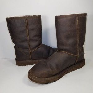 UGG Classic Short Boots Oiled Brown Leather Women's 6 EU 37 Brownstone 1005093